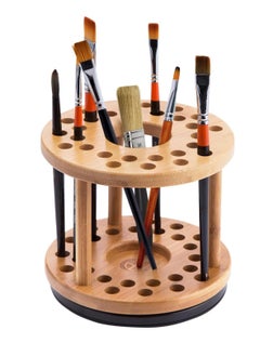 J JACKCUBE DESIGN J JACKCUBE DESIGN 360 Rotating Paint Brush Holder Bamboo Watercolor Artist Brush Water Coloring Organizer Display Stand Tray Rack with 27 Holes and 1 Big Hole – MK441A  - Image 1