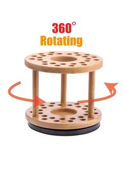 J JACKCUBE DESIGN J JACKCUBE DESIGN 360 Rotating Paint Brush Holder Bamboo Watercolor Artist Brush Water Coloring Organizer Display Stand Tray Rack with 27 Holes and 1 Big Hole – MK441A  - Image 2