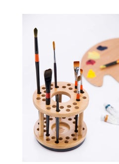 J JACKCUBE DESIGN J JACKCUBE DESIGN 360 Rotating Paint Brush Holder Bamboo Watercolor Artist Brush Water Coloring Organizer Display Stand Tray Rack with 27 Holes and 1 Big Hole – MK441A  - Image 3