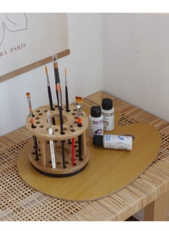 J JACKCUBE DESIGN J JACKCUBE DESIGN 360 Rotating Paint Brush Holder Bamboo Watercolor Artist Brush Water Coloring Organizer Display Stand Tray Rack with 27 Holes and 1 Big Hole – MK441A  - Image 5