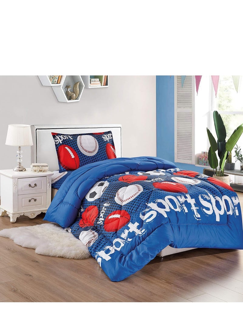 Sleep night 3 Pieces Kids Medium Filling Comforter Set Single Size 160 X 210 cm Reversible Bedding Set For Girls and Boys multi color - Image 1