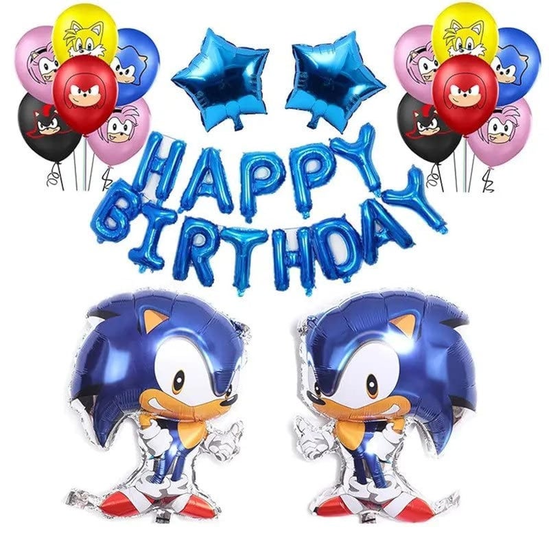 Snap Bazaar 30 Pieces Sonic Birthday Decorations with Happy Birthday Banner Balloons - Image 1