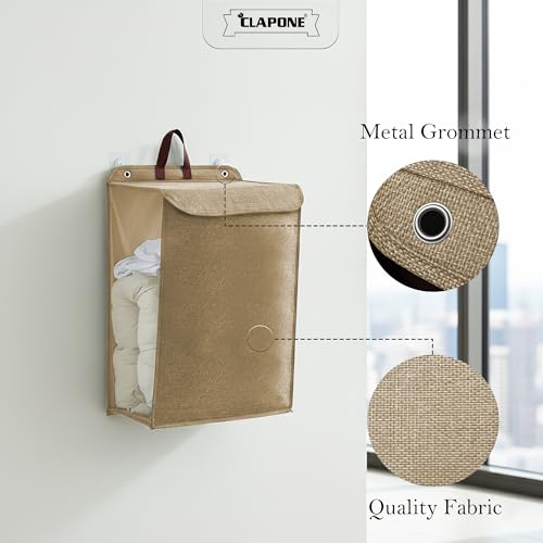 CLAPONE Wall Hanging Laundry Basket Collapsible Laundry Hamper with Handle & Laundry Balls Foldable Space-Saving Dirty Clothes Organizer for Bathroom & Bedroom (Beige, Regular) - Image 4
