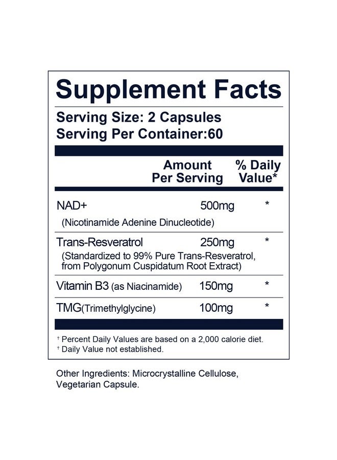 Life Nutrition Life Nutrition-NAD+ Supplement 1000mg 120 Capsule - True NAD+ & Resveratrol,NMN Alternative for Anti-Aging - Image 2
