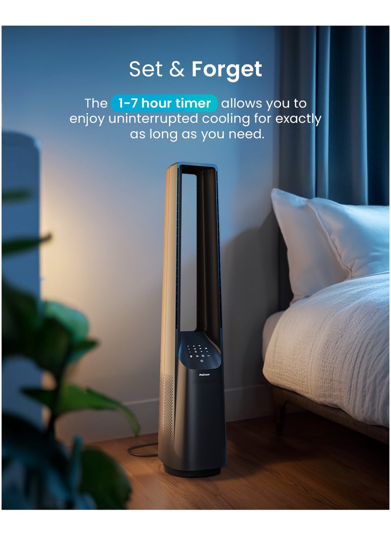 Pro Breeze - 40 inch Bladeless Tower Fan with DC Motor - Ultra Quiet Fan with Remote Control, LED Display, 6 Fan Speeds, 5 Operation Modes, 60° Automatic Oscillation & 7H Timer - Black - Image 1