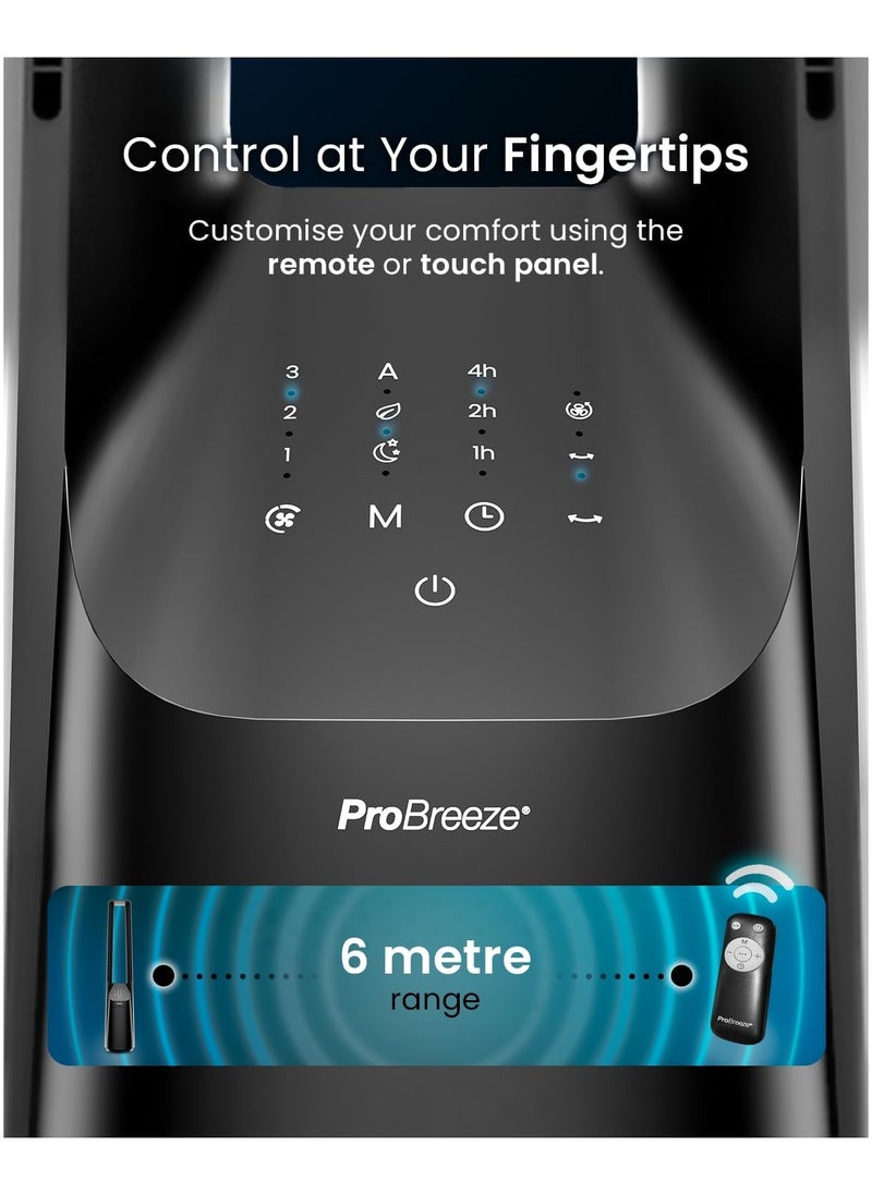Pro Breeze - 40 inch Bladeless Tower Fan with DC Motor - Ultra Quiet Fan with Remote Control, LED Display, 6 Fan Speeds, 5 Operation Modes, 60° Automatic Oscillation & 7H Timer - Black - Image 1