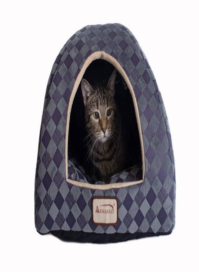 Armarkat Cat Bed Model C65HHG/LS, Purple Gray Combo Checkered Pattern - Image 2