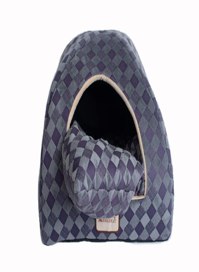 Armarkat Cat Bed Model C65HHG/LS, Purple Gray Combo Checkered Pattern - Image 1