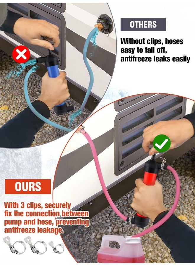 MADHOLLY Antifreeze Siphon Hand Pump Kit - Water Fuel Transfer Pump for Gas Oil and Liquids, RV Winterizing Kit for Camper Trailer with 3 Clamps Leak-proof - Image 3