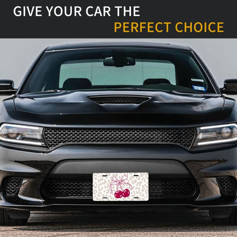 CTVSLFU Front License Plate Cover â€“ Aluminum Metal Car Accessory, Rust-Proof Novelty Vanity Tag Decor for Men & Women, 6x12 with 4 Holes - 040 Cherry Tie Leopard Pattern - Image 5