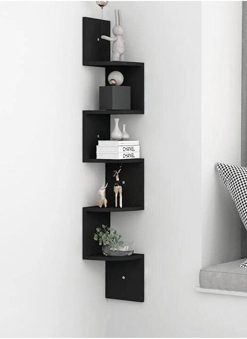 MIXDE Corner Shelf 5 Tier Shelves For Wall Storage,Easy-To-Assemble Floating Wall Mount Shelves For Bedrooms And Living Rooms,Espresso Finish  - Image 1