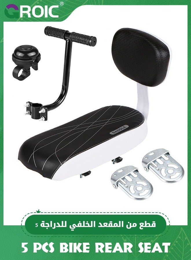 GROIC مجموعة مقعد خلفي للدراجة - وسادة مقعد خلفي، مسند ذراع، مسند قدم، وجنجل، مقعد خلفي للدراجة، مقعد حامل للأطفال، مسند خلفي لمقعد الأطفال، دواسات أقدام خلفية، وسادة أمان للدراجة للأطفال، مسند ظهر - Image 1
