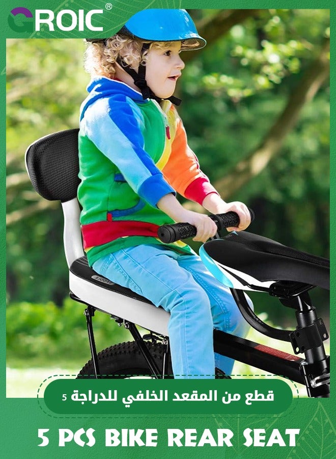 GROIC مجموعة مقعد خلفي للدراجة - وسادة مقعد خلفي، مسند ذراع، مسند قدم، وجنجل، مقعد خلفي للدراجة، مقعد حامل للأطفال، مسند خلفي لمقعد الأطفال، دواسات أقدام خلفية، وسادة أمان للدراجة للأطفال، مسند ظهر - Image 4