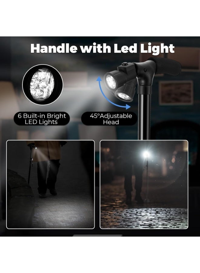 Folding Walking Cane for Elderly Men Women Quad Base, Adjustable Folding Cane with Flashlight, Folding Walking Sticks for Elderly, Folding Telescopic Crutches for Safe Walking - Image 3