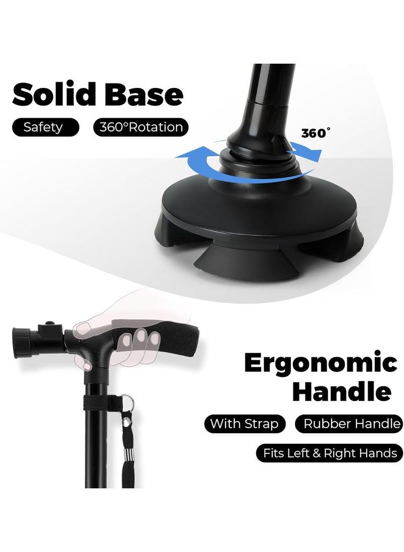 Folding Walking Cane for Elderly Men Women Quad Base, Adjustable Folding Cane with Flashlight, Folding Walking Sticks for Elderly, Folding Telescopic Crutches for Safe Walking - Image 4