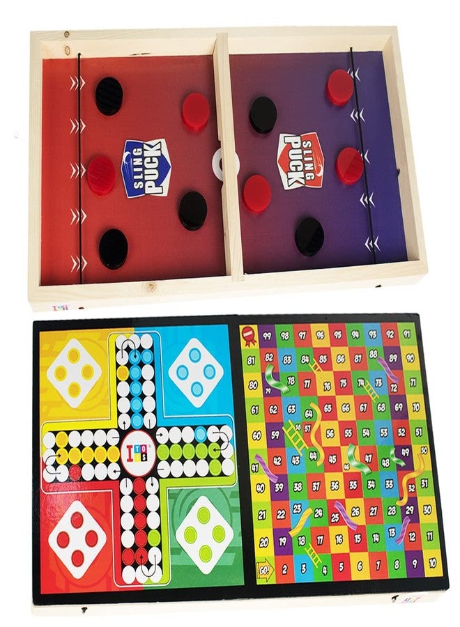 Wembley Games for Boys 10 Years String Hockey Fastest Finger Board Game Fast Sling Puck Snake Ladder and Ludo 3 in 1 Parent Children Family Indoor Games for Kids Wooden - BIS Approved
