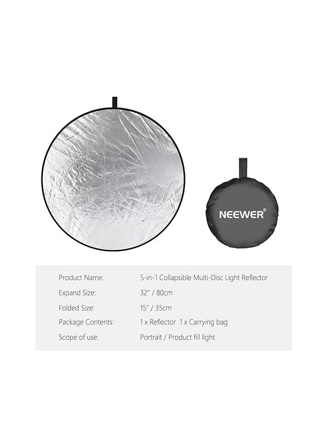NEEWER 32 Inch/80 Centimeter Light Reflector Light Diffuser 5 in 1 Collapsible Multi Disc with Bag - Translucent, Silver, Gold, White, and Black for Studio Photography Lighting and Outdoor Lighting multicolour - Image 2
