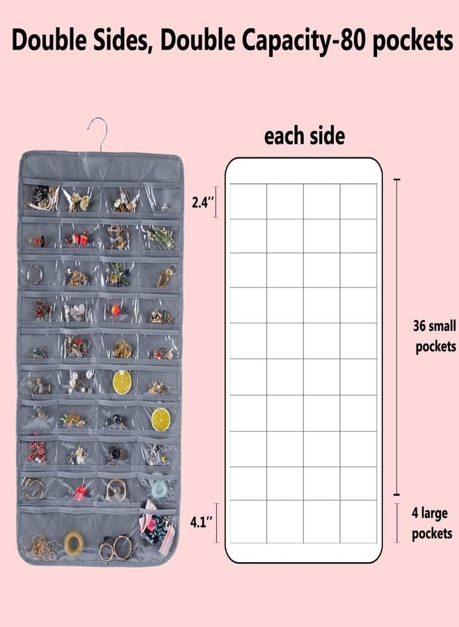 ASFUN Hanging Jewelry Organizer – 48 Double-Sided Pockets for Earrings, Necklaces, Rings & Accessories | Space-Saving Closet Jewelry Storage (Grey) - Image 2