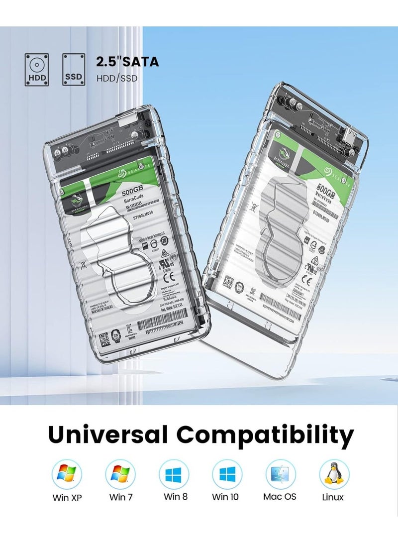 ORICO 2.5 inch External Hard Drive Enclosure USB 3.0 to SATA III Tool-Free Clear Hard Disk Case for 7mm 9.5mm SATA HDD SSD Max 6TB Support UASP (2139U3) - Image 3