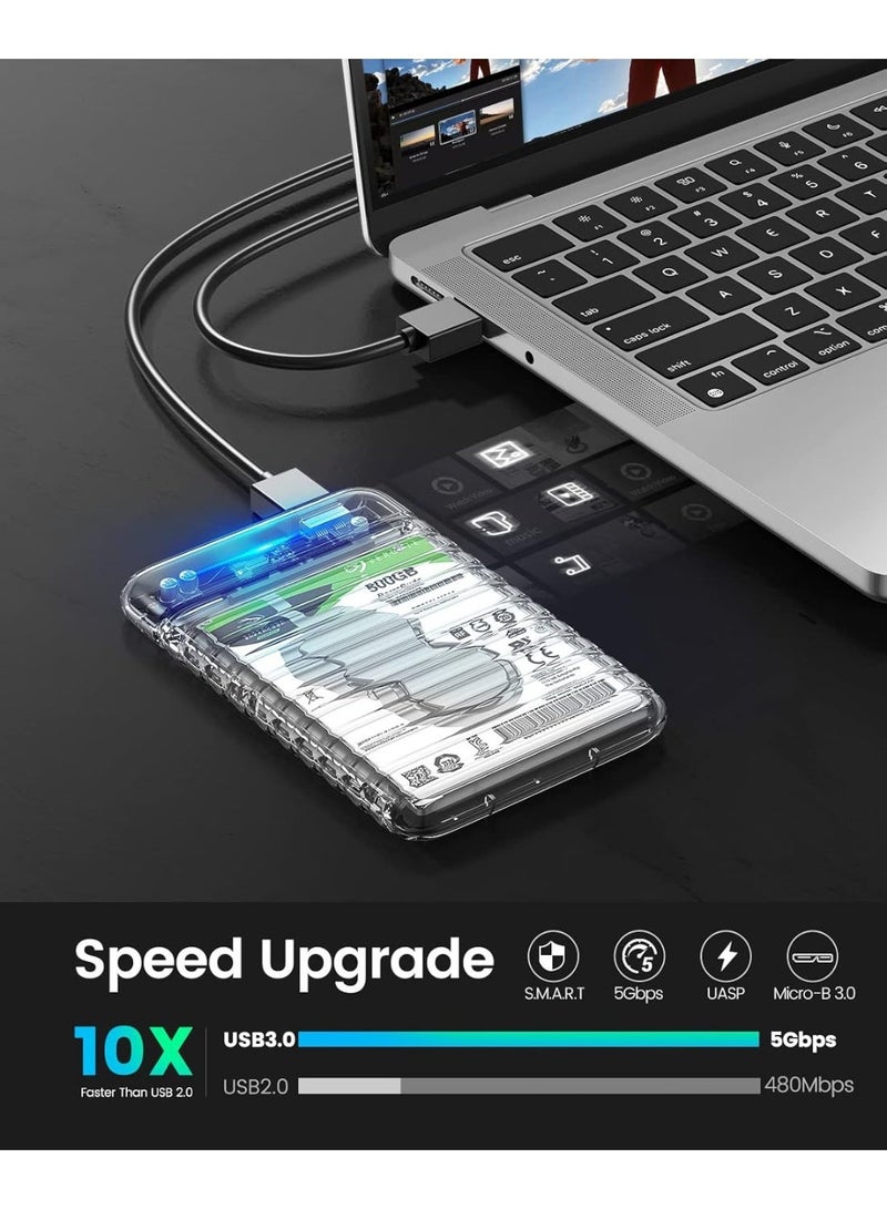ORICO 2.5 inch External Hard Drive Enclosure USB 3.0 to SATA III Tool-Free Clear Hard Disk Case for 7mm 9.5mm SATA HDD SSD Max 6TB Support UASP (2139U3) - Image 4