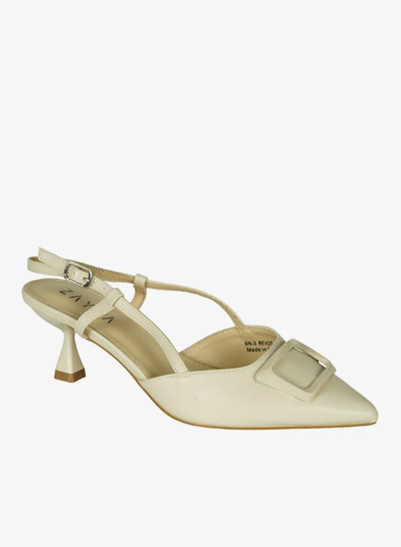 ZAYNA 221-14 Zayna Ladies  Fashion Mid Heel  Backstrap  Sandals BN-3 Beige
