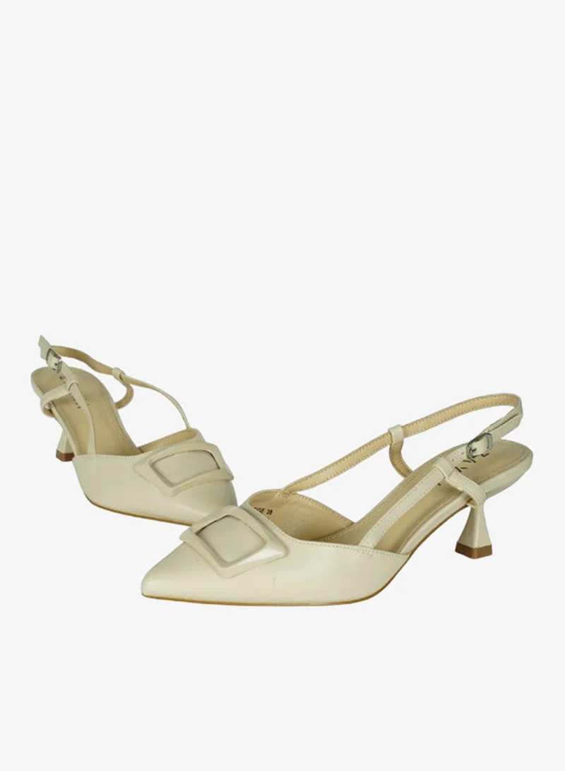 ZAYNA 221-14 Zayna Ladies  Fashion Mid Heel  Backstrap  Sandals BN-3 Beige