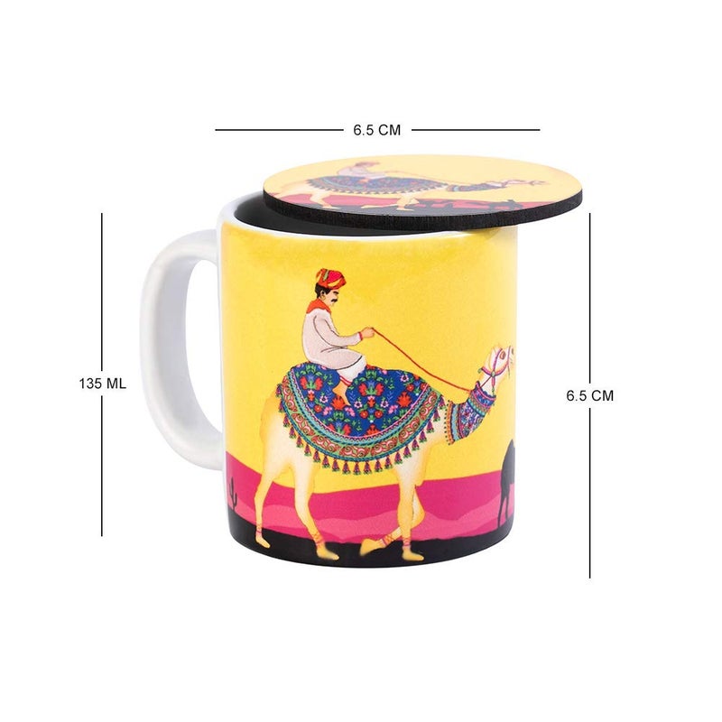 KOLOROBIA Coffee Mug| Princely Camel Espresso Mug with Coaster|Coffee Cups, Cappuccino Cups|Microwave Safe Coffee Mug, Tea Mug|Perfect for Gifting - Image 3