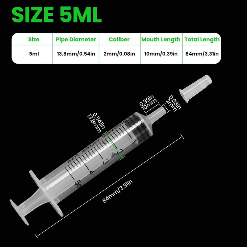TENKAIWICK 50 PCS 5ml Syringe with Cap for Liquid,Oral Syringe without Needle for Medicine Dropper, Colostrum Collect, Feeding Pets, Liquid Measuring, Individually Sealed, Luer Slip Long term use design - Image 2