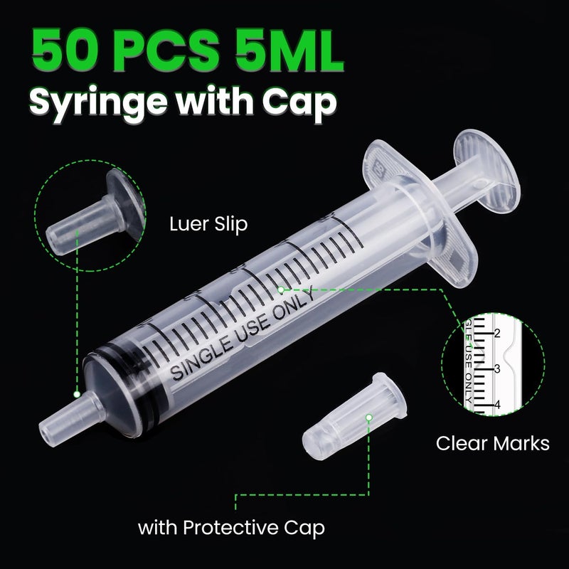TENKAIWICK 50 PCS 5ml Syringe with Cap for Liquid,Oral Syringe without Needle for Medicine Dropper, Colostrum Collect, Feeding Pets, Liquid Measuring, Individually Sealed, Luer Slip Long term use design - Image 3