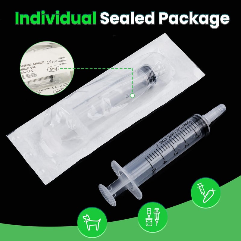 TENKAIWICK 50 PCS 5ml Syringe with Cap for Liquid,Oral Syringe without Needle for Medicine Dropper, Colostrum Collect, Feeding Pets, Liquid Measuring, Individually Sealed, Luer Slip Long term use design - Image 4