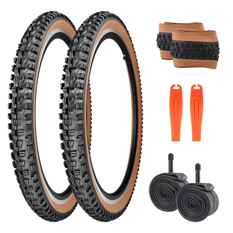 WEEROCK 26 x 2.3 (57-559) MTB Bike Tire Two Pack 26 Inch Tires Folding Bead Replacement Tyre 2.3 Inch Wide Mountain Bicycle Tires with Inner Tubes for 26" Bicycles, Brown Wall Side - Image 1