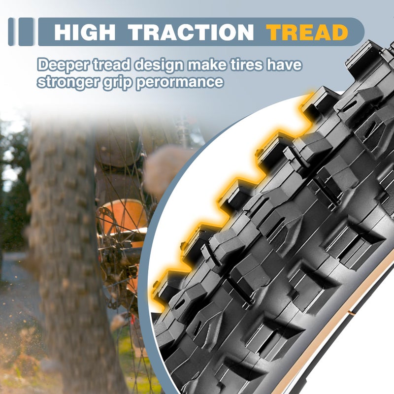 WEEROCK 26 x 2.3 (57-559) MTB Bike Tire Two Pack 26 Inch Tires Folding Bead Replacement Tyre 2.3 Inch Wide Mountain Bicycle Tires with Inner Tubes for 26" Bicycles, Brown Wall Side - Image 5
