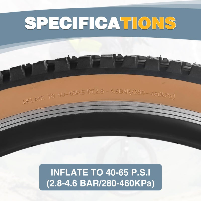 WEEROCK 26 x 2.3 (57-559) MTB Bike Tire Two Pack 26 Inch Tires Folding Bead Replacement Tyre 2.3 Inch Wide Mountain Bicycle Tires with Inner Tubes for 26" Bicycles, Brown Wall Side - Image 3