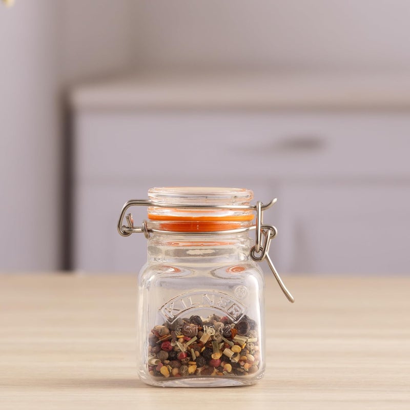Kilner Premium Borosilicate Clip Top Glass Jar for thinKitchen, 70ML, 1 Pieces Square for Food Storage Container | Dry Fruit | Grains | Spices - Image 2