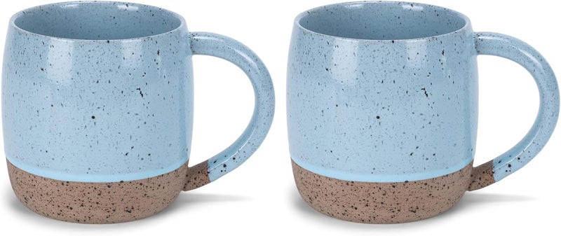 Elanze Designs Speckled Raw Bottom 17 ounce Ceramic Mugs Pack of 2 Ice Blue - Image 1