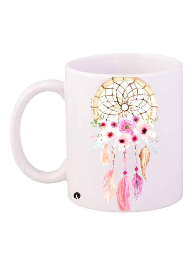 RYN Dream Catcher Printed Coffee Mug White/Pink/Yellow 11ounce