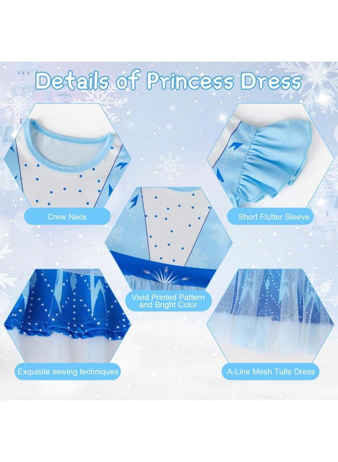 HenzWorld Costume for Girls Princess Dressing up Clothes Halloween Costumes Toddlers Birthday Gift for 2T Age 2-3 Years Blue White Kids Short Flutter Sleeve Tulle Tutu Dresses - Image 4