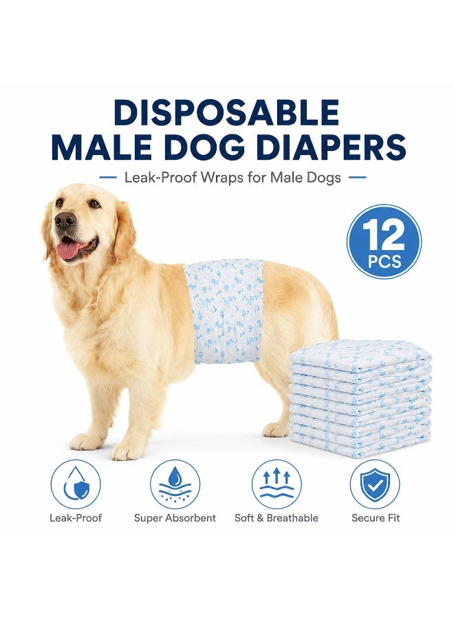 Petto Pack of 12 Disposable Male Dog Diapers -Leak-Proof Wraps for Male Dogs – Soft, Breathable, and Comfortable Fit - Image 1