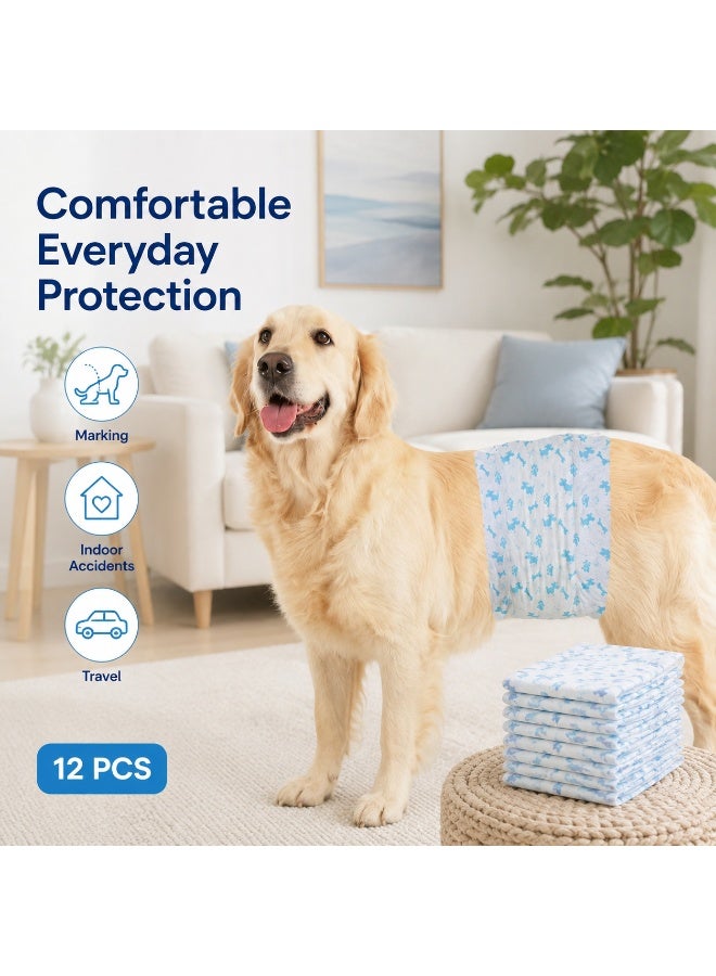 Petto Pack of 12 Disposable Male Dog Diapers -Leak-Proof Wraps for Male Dogs – Soft, Breathable, and Comfortable Fit - Image 3