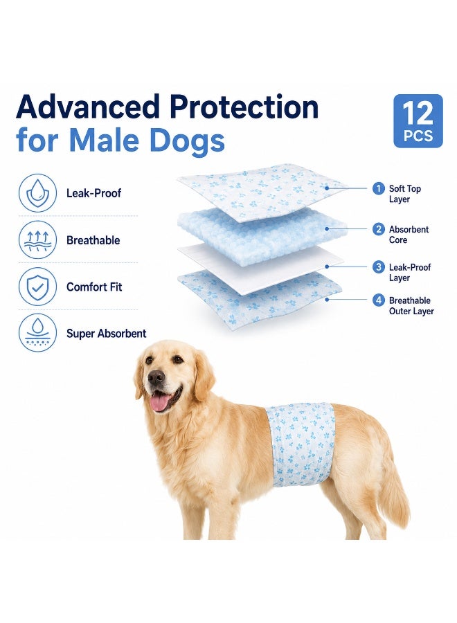 Petto Pack of 12 Disposable Male Dog Diapers -Leak-Proof Wraps for Male Dogs – Soft, Breathable, and Comfortable Fit - Image 2