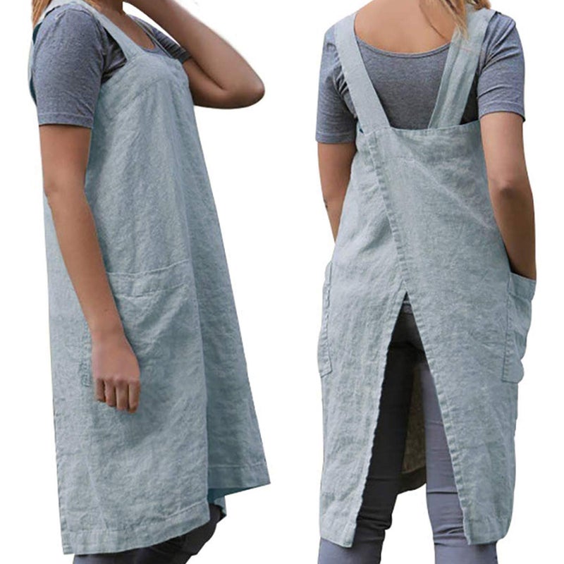 WROLEM Women 's Cross Back Pinafore Apron with Large Pockets Home Kitchen  Restaurant  Coffee house Cooking Gardening Works - Image 1