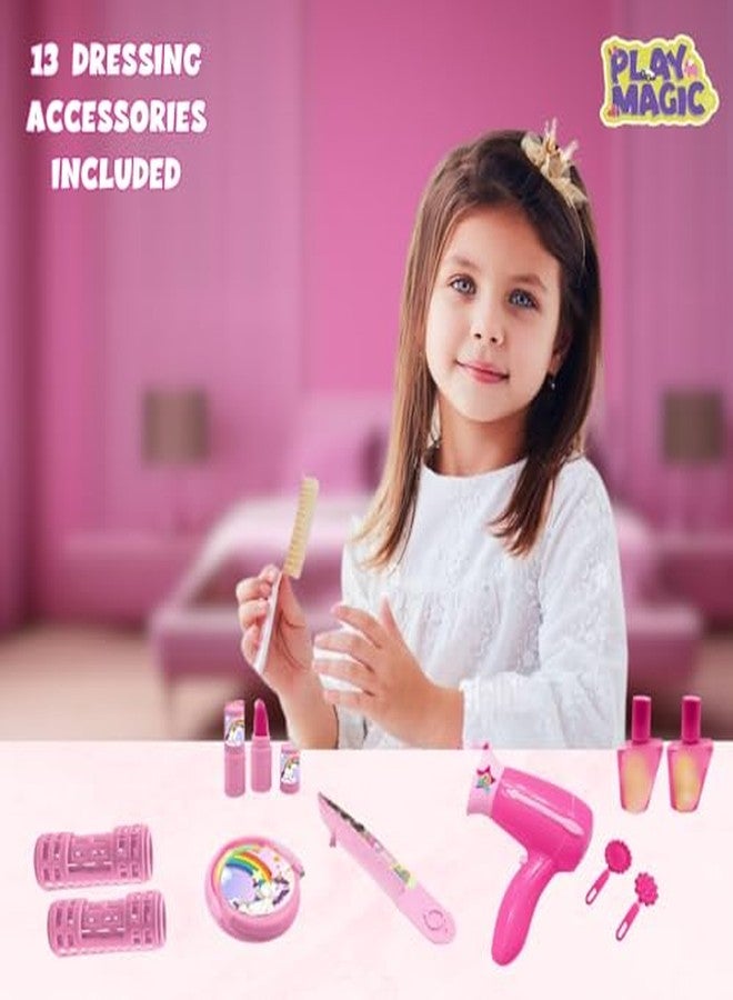 PlayMagic Unicorn Portable Backpack Dressing Set | Pretend Play Set with Makeup Accessories for Kids | Suitcase Toy | Birthday Gift for Girls - Image 3