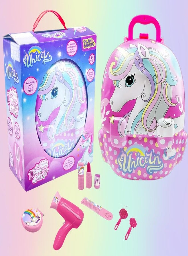 PlayMagic Unicorn Portable Backpack Dressing Set | Pretend Play Set with Makeup Accessories for Kids | Suitcase Toy | Birthday Gift for Girls - Image 1