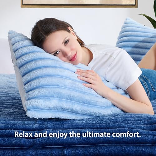 Regency Heights Cuddly Ribbed Fluffy Comforter Set King Size, Super-Soft Plush Fleece Bedding Set, Warm Fuzzy Comforter with Matching Shams, All-Season Cozy 3-Piece Bed Set, Blue Ombre - Image 4