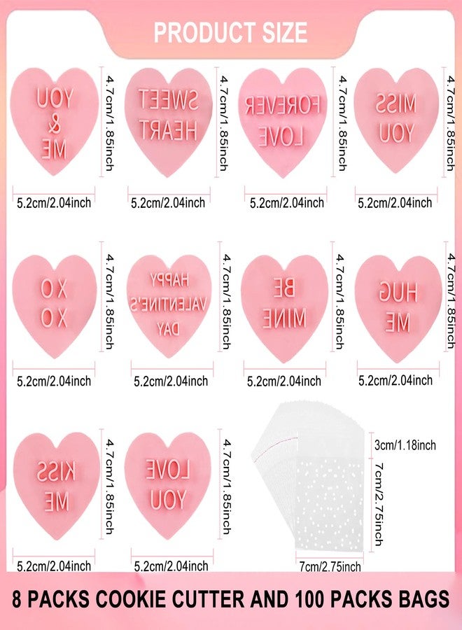 WUXTANGZ 110Pcs Valentine's Day Cookie Cutters, 3D Hearts Cookie Stamps & Cookie Treat Bags Set, Plastic Cookie Press Cookie Mould Kitchen Tools for Party DIY Baking Supplies (Hearts C) - Image 2