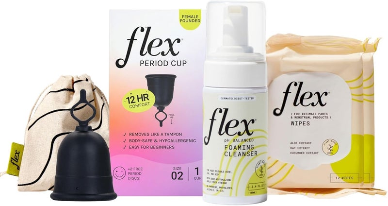 FLEX Cup Starter Bundle Size 2 with Cup 02, Foaming Cleanser, and 2-Packs of Wipes (Starter Pack Size 02) - Image 1
