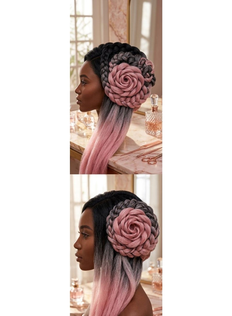 Ombre Black to Pink Kanekalon Braiding Hair Extensions for Box Braids & Afro Styles - 90cm Long - Professional Synthetic Hair - Image 2