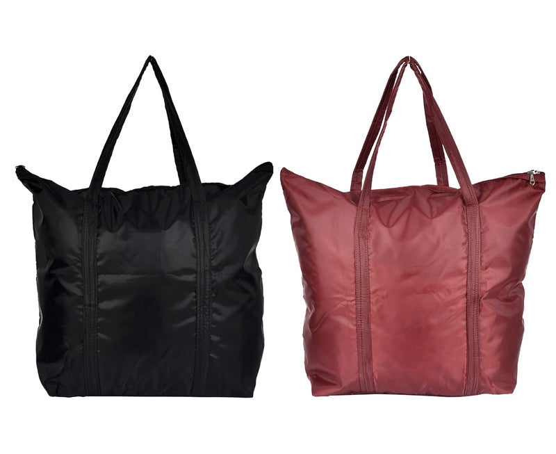 Kuber Industries UnisexAdult Polyster Casual Storage Bag Organizer for Clothes Grocery Vegetables Stationery with 1 Small Pocket Handle Pack of 2 Maroon Black47LUG01262 - Image 1