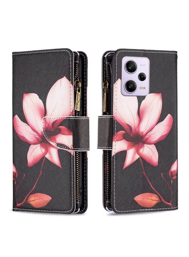 HuHa Case Cover For Xiaomi Redmi Note 12 Pro Global Colored Drawing Pattern Zipper Leather Phone Case Lotus 