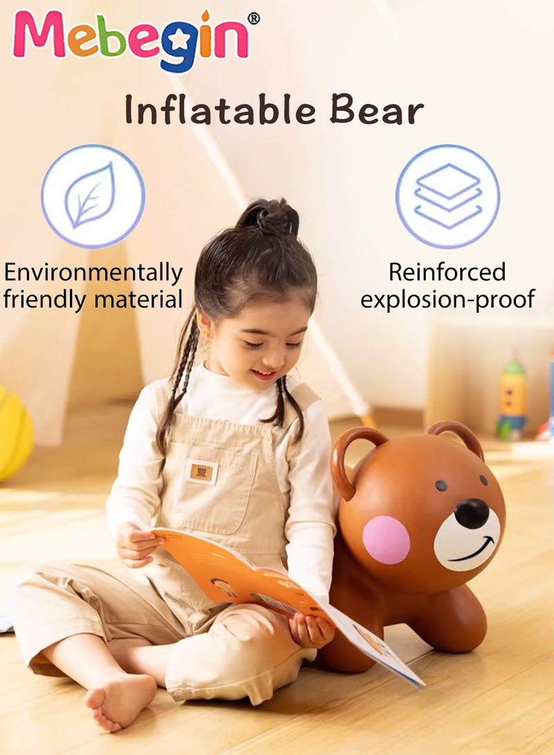 MEBEGIN Bouncy Bear with a Pump, Inflatable Ride-on Toy with Adorable Appearance, Durable Bouncy hopper, Inflatable Bouncing Animal with 4-leged Support, No Limited Playing Areas, Ideal Gift for Kids, 38*29*50cm - Image 3